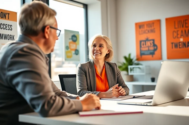 Engaged discussion in a business coaching service session, promoting growth and collaboration.
