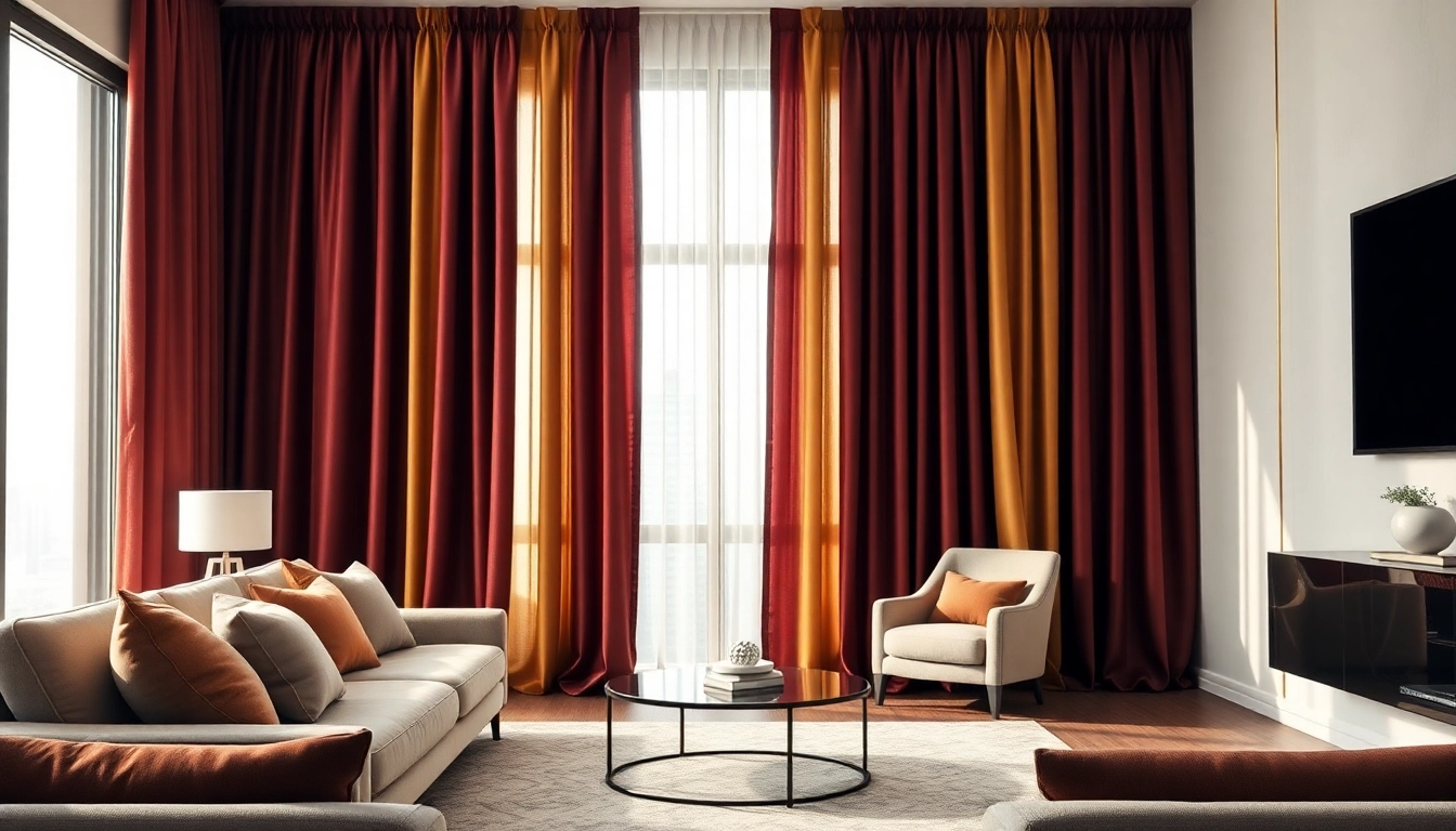 Curtains & drapes in a luxurious living room setting with elegant fabric textures and warm colors.