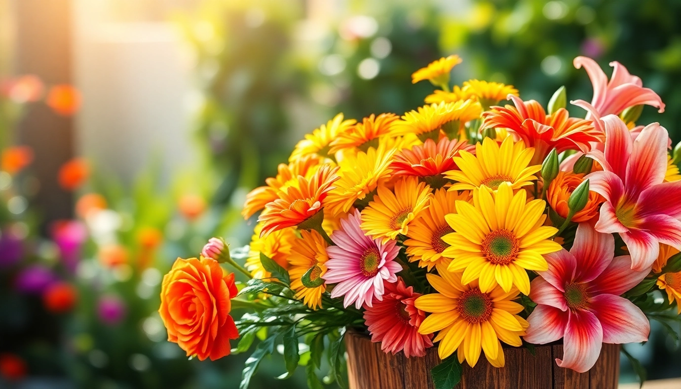 Bright and colorful Orange County flowers arranged beautifully in a rustic vase.