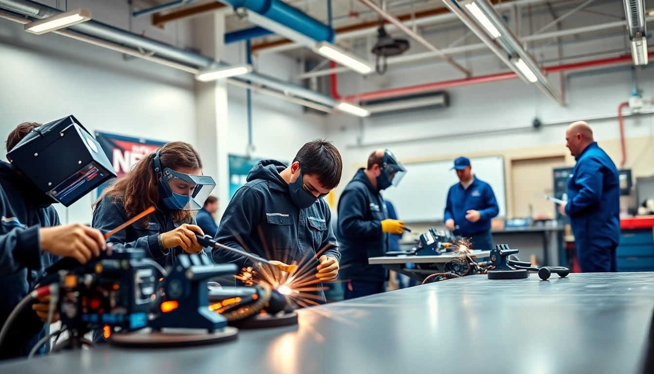 Students learning at trade school Knoxville TN in a hands-on training environment.