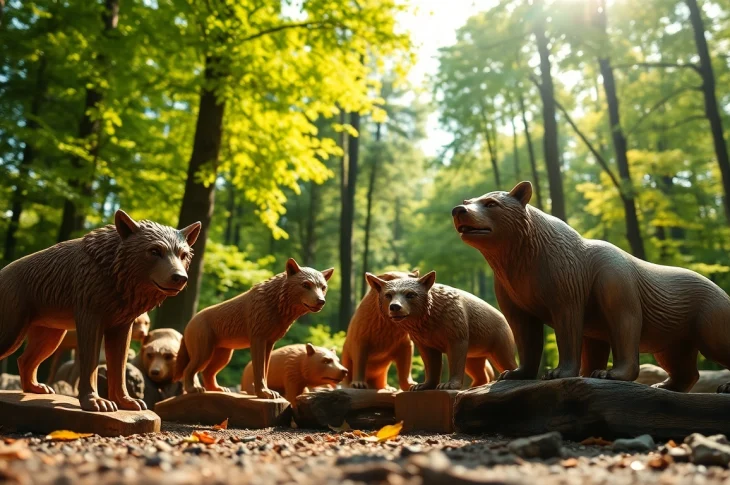 Experience the nature-inspired artistry of www.sudswild.com through detailed wildlife sculptures in a peaceful forest.