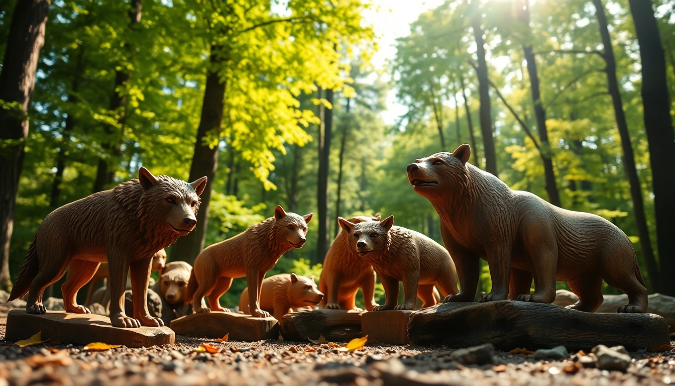 Experience the nature-inspired artistry of www.sudswild.com through detailed wildlife sculptures in a peaceful forest.