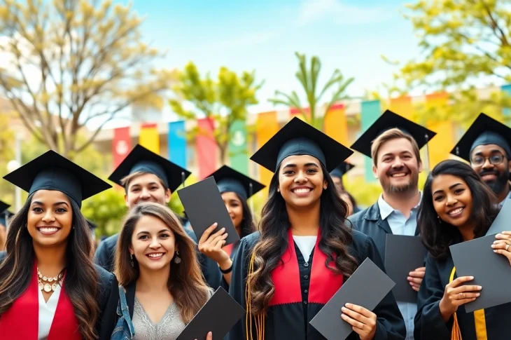 Celebrate your degree for sale online with graduates at a sunny outdoor graduation ceremony.