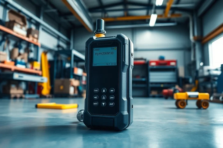 Hydrogen detector showcased in an industrial setting, highlighting its advanced safety features.