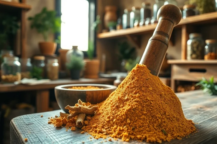 Grind myrrh resin in a rustic herbalist’s workshop, with natural light and a serene atmosphere.