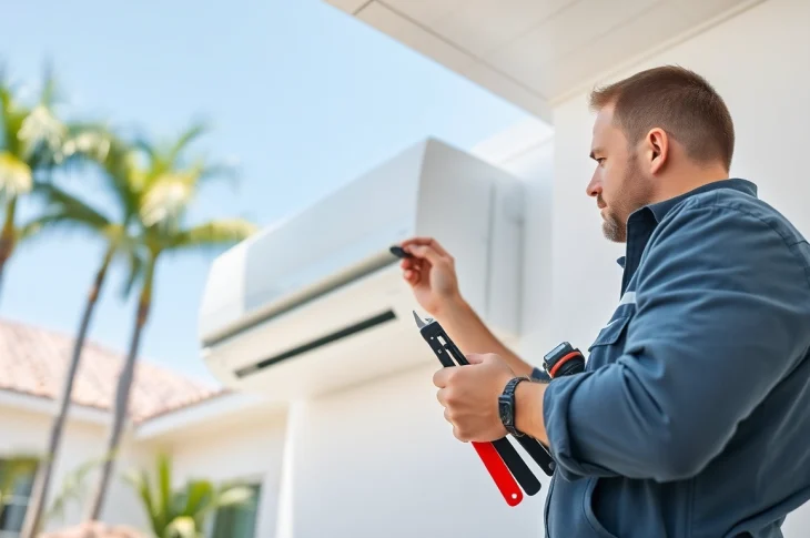 Reliable HVAC technician providing Los Angeles HVAC services while installing an air conditioning unit.