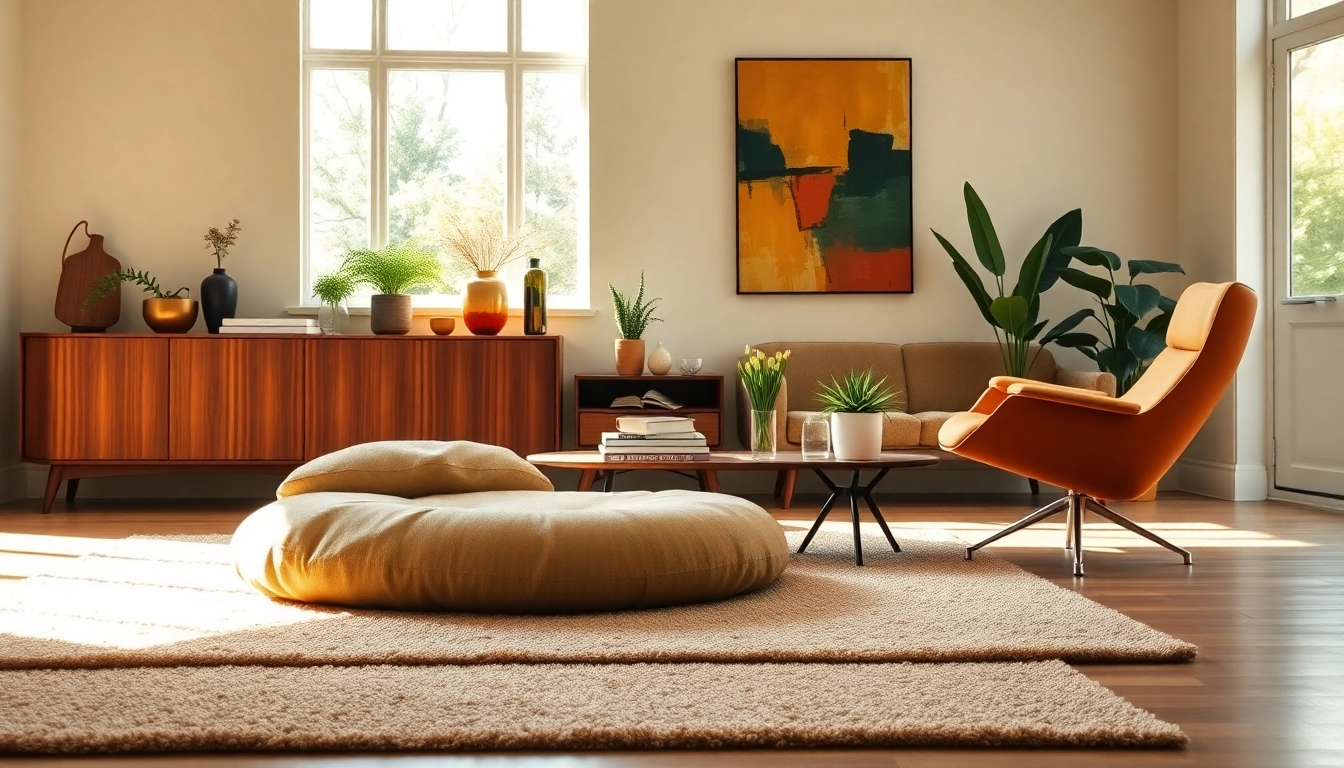 MCM Home Decor arrangement showcasing mid-century modern elegance in a stylish living space.