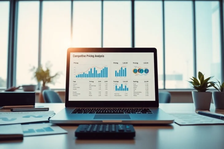 An analytical approach to competitor pricing analysis with charts and graphs on a laptop screen.