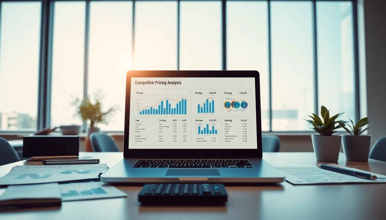 An analytical approach to competitor pricing analysis with charts and graphs on a laptop screen.