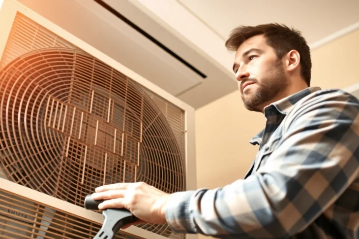 Technician performing ac repair glendale az with tools in a home setting.
