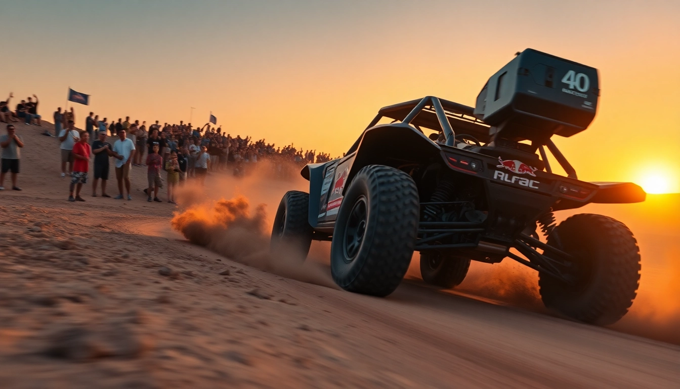 Baja race action shot featuring off-road vehicles racing through a desert landscape.
