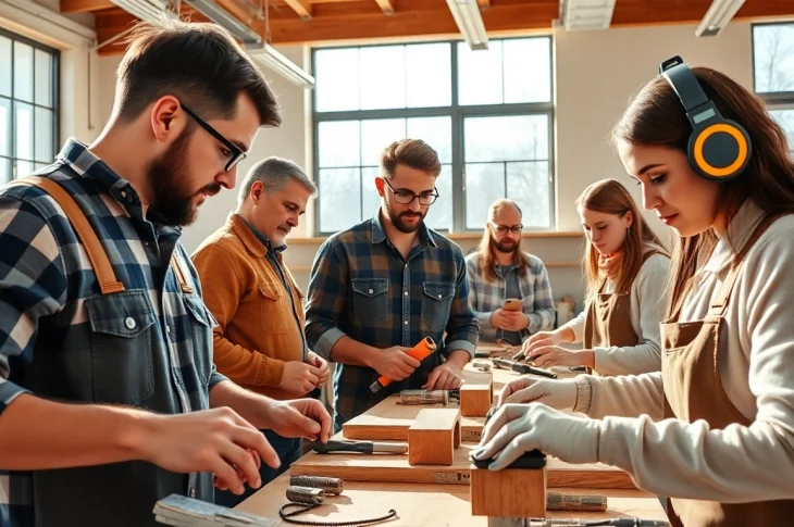 Training in construction trade schools in Texas with students learning hands-on skills in a modern classroom.