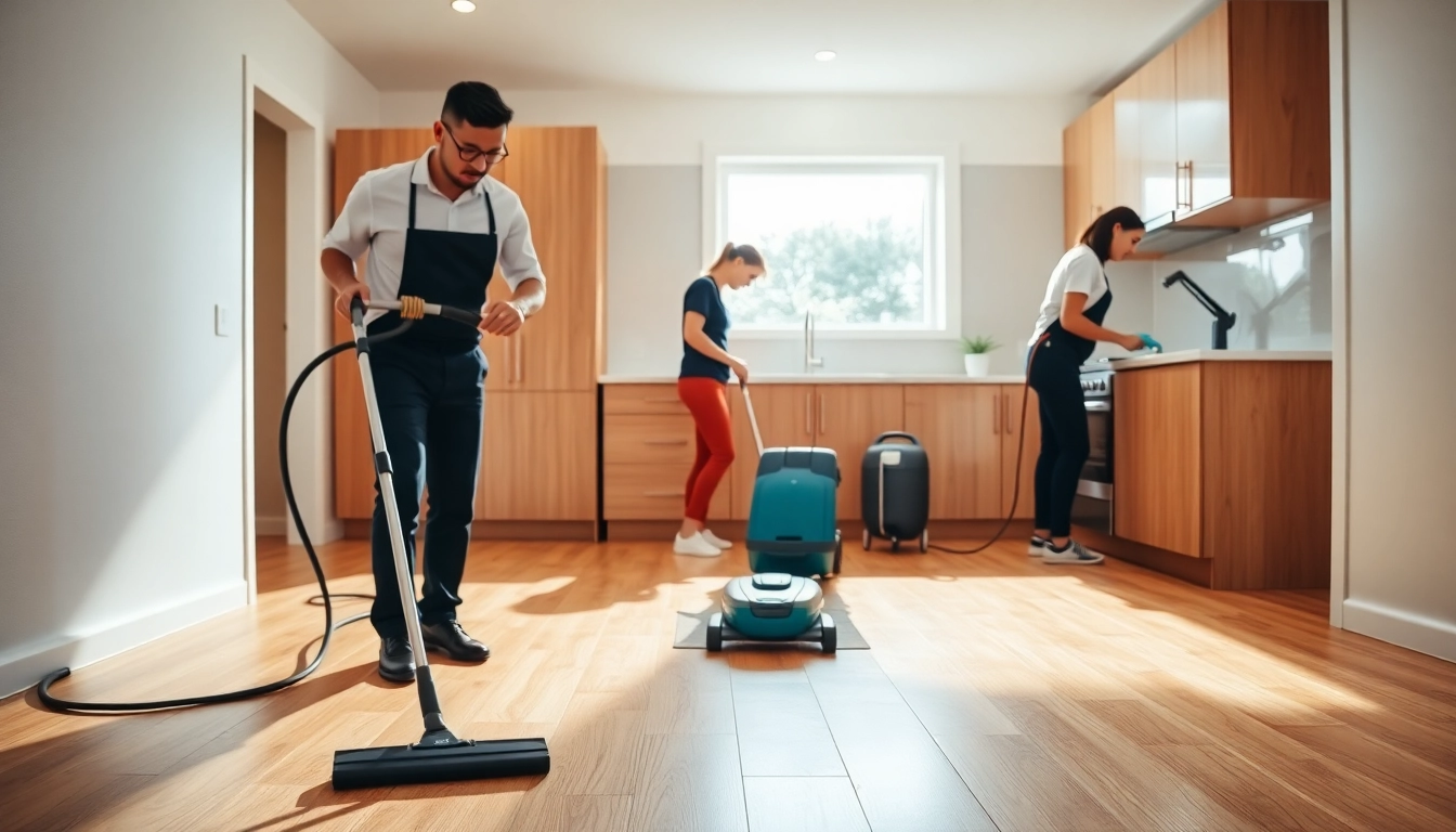 Bond cleaning Logan team diligently performing cleaning services in a modern apartment.