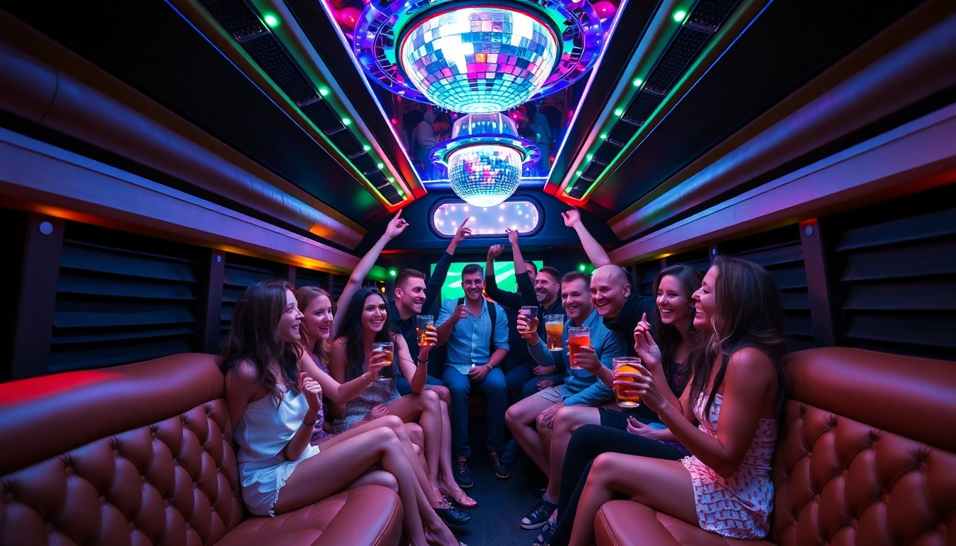 Experience a Macon party bus with friends celebrating in a luxurious, vibrant setting.
