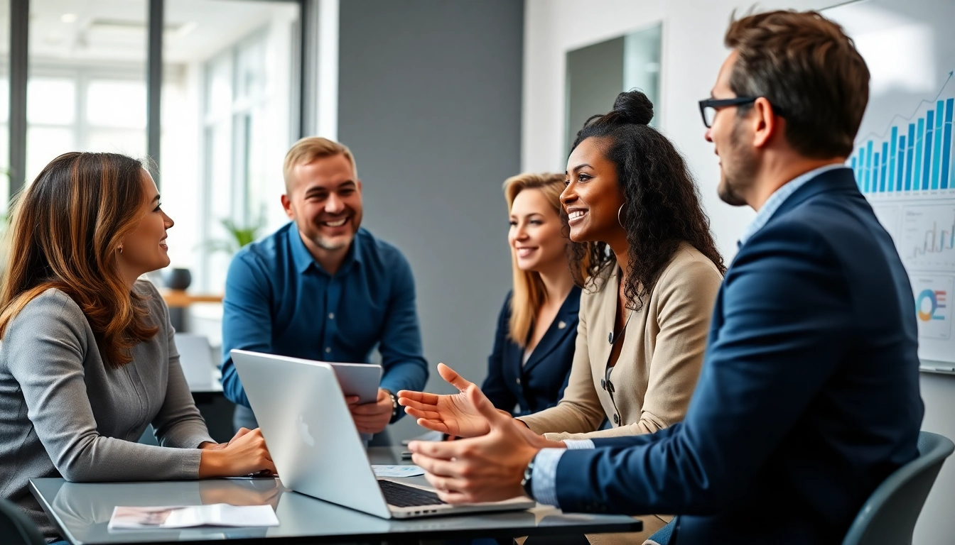 Engaging business coaching service session with professionals discussing strategies for growth.