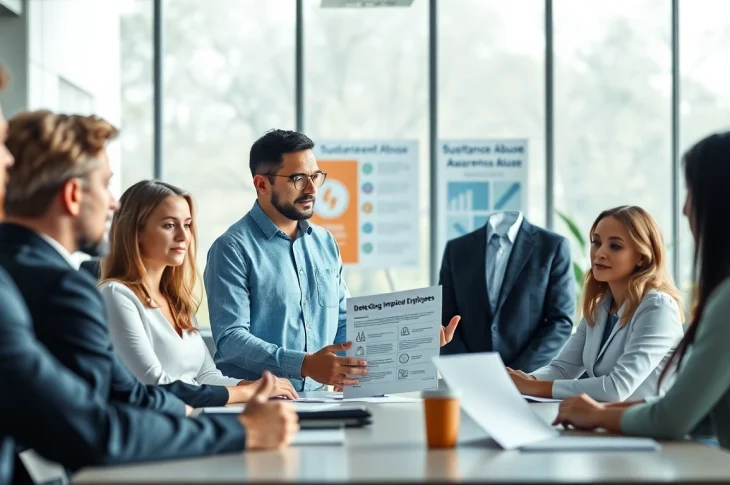 Detect drug impaired employees during a team meeting highlighting safety awareness.