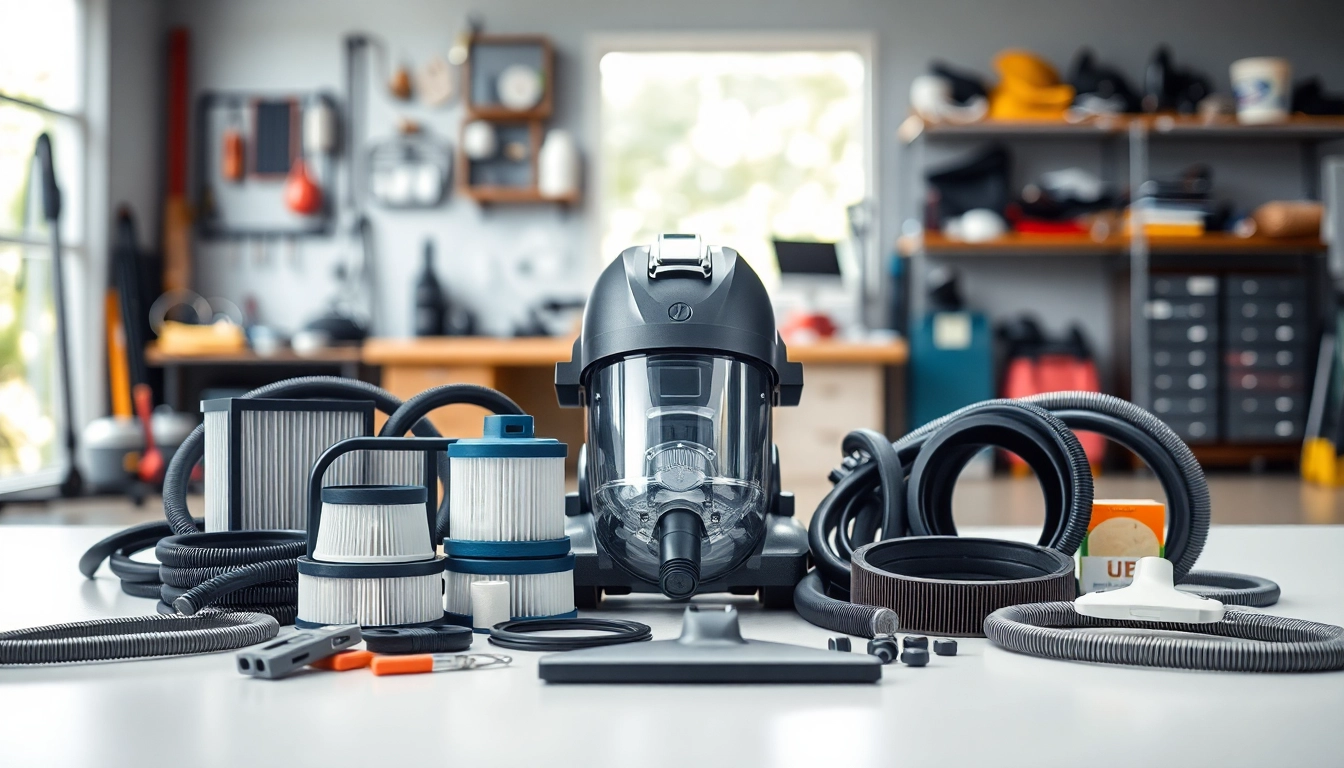 Explore vacuum spare part options with various components displayed on a clean workspace.
