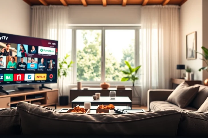 Experience the best IPTV Subscription with a modern setup in a comfortable living room.