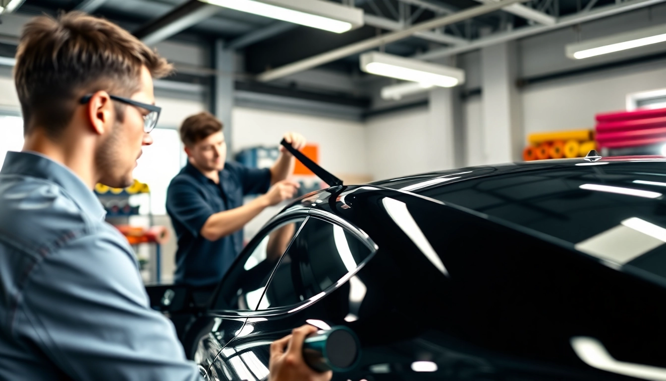 Applying car tint film expertly to enhance vehicle aesthetics and protection.