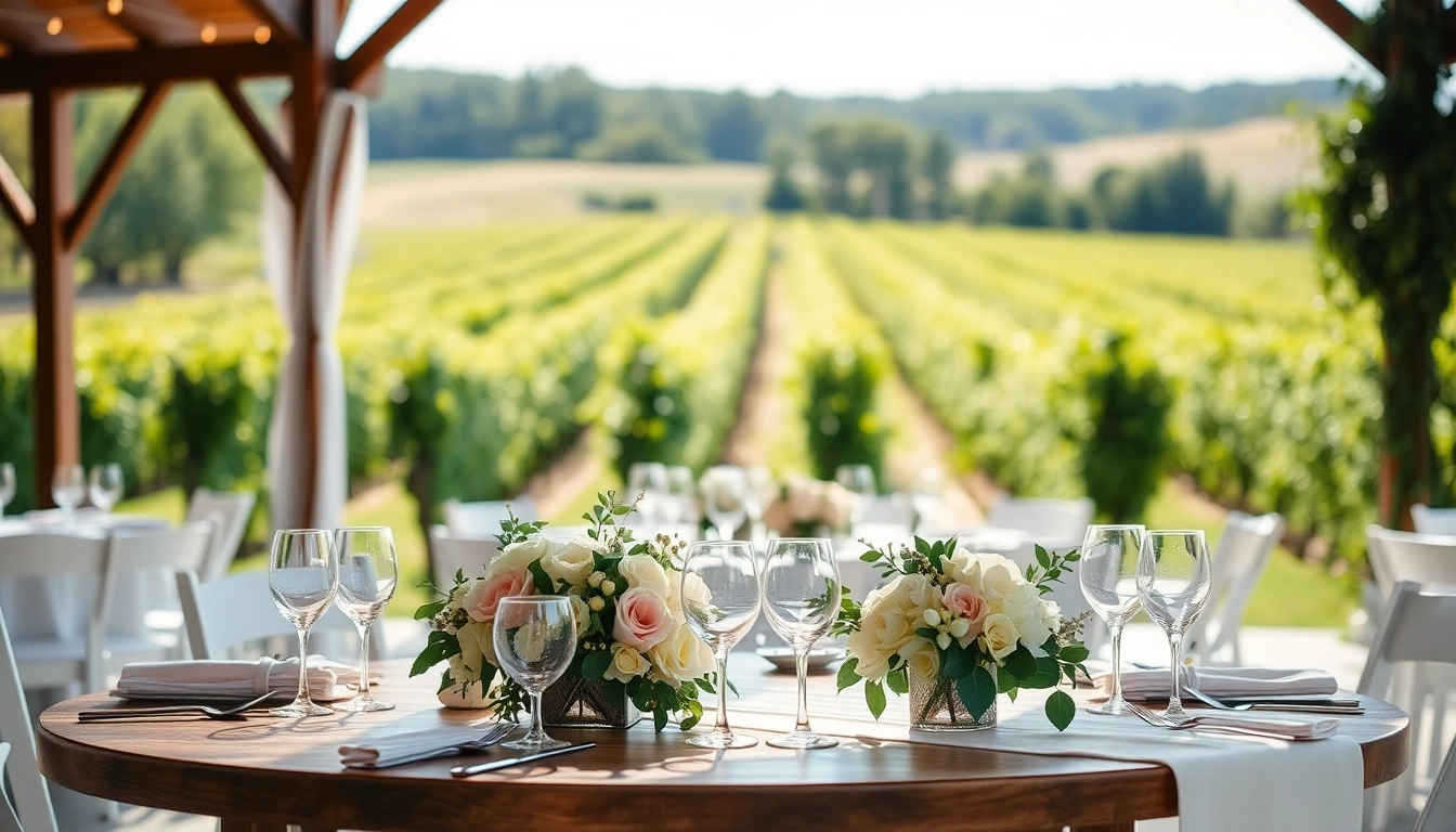 Stunning setup for clarksburg wedding venues with beautifully arranged tables among vineyards.