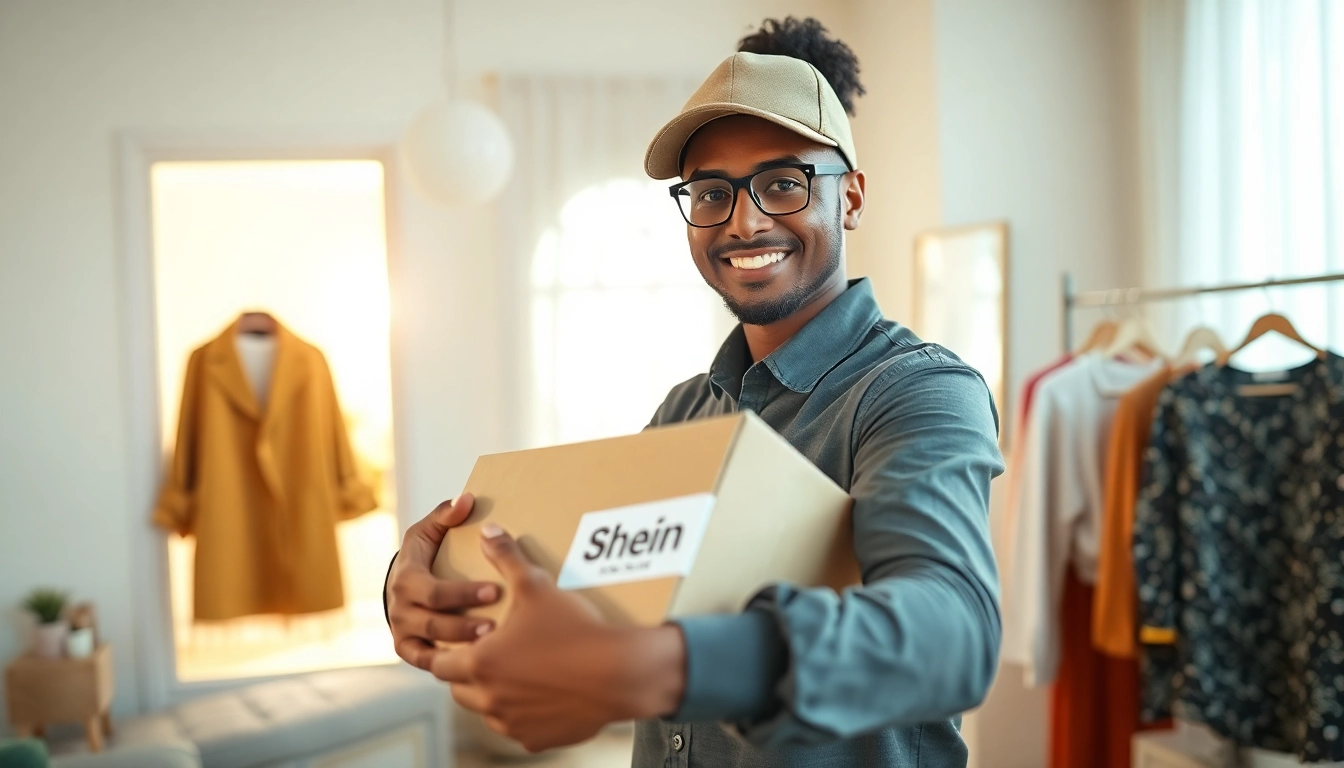 Shein delivery complaints addressed by a friendly delivery worker in a cozy setting.
