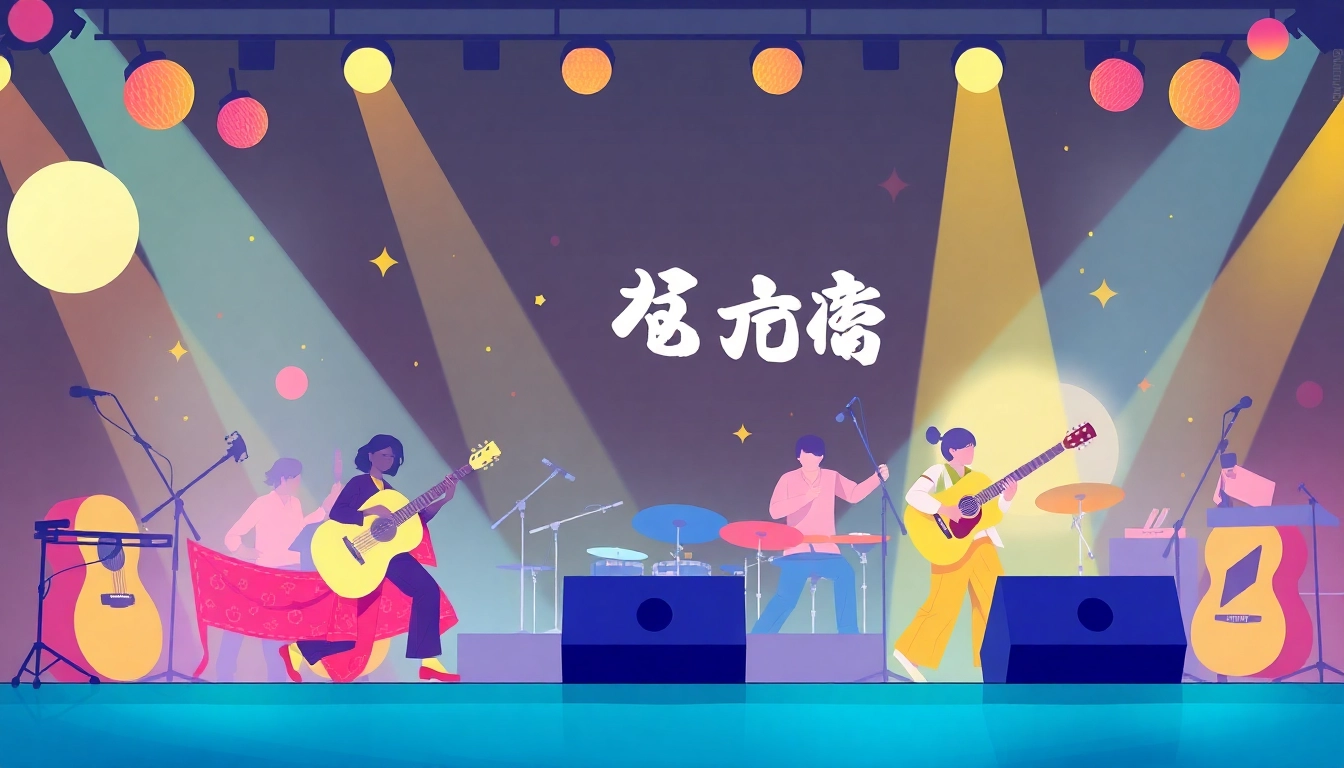 Experience the energetic ambiance of 汽水音乐官网 with a lively musical performance illustration.