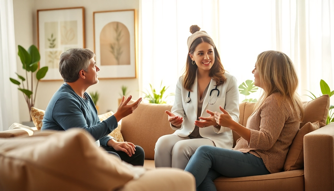 Engaging conversation between an attachment theory specialist and a client in a tranquil therapy setting.