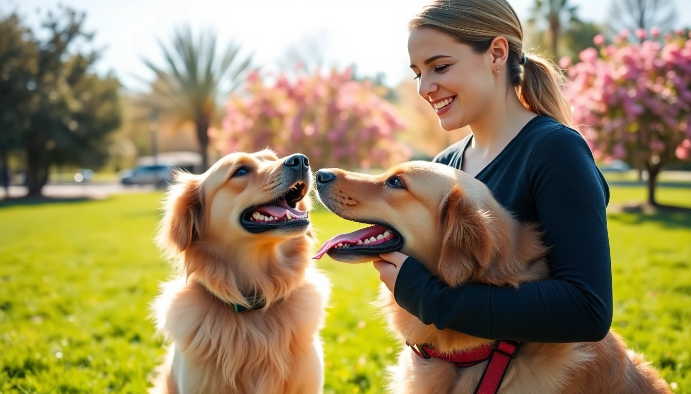 Engaging Dog Training Irvine session with a professional trainer and a golden retriever.