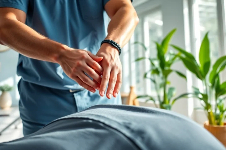 Chiropractor near me providing a spinal adjustment in a serene clinic environment.