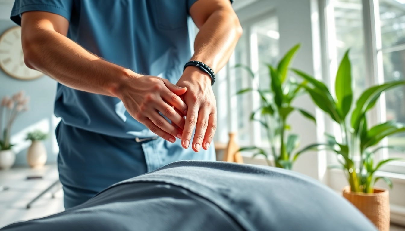 Chiropractor near me providing a spinal adjustment in a serene clinic environment.