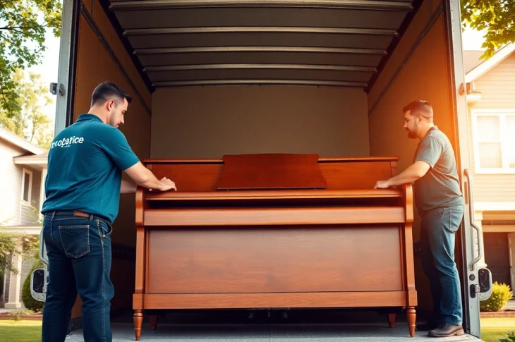 Canadian movers efficiently packing a piano into a truck for a smooth relocation.