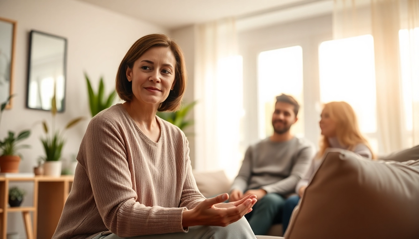 Engaged attachment theory specialist guiding a couple in a supportive therapy session.
