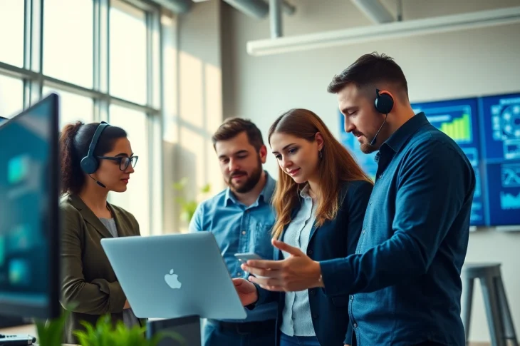 Empowered Edmonton IT support team analyzing data together in a bright office.