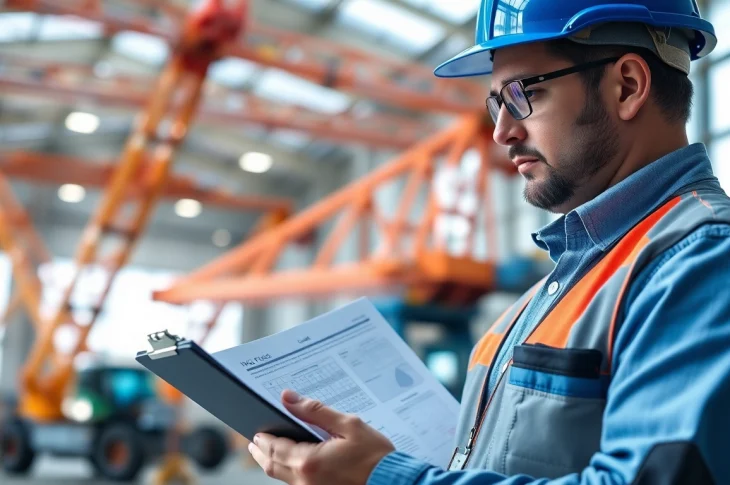 Reviewing NVQ Level 4 Crane supervisor answers in a bright office setting.
