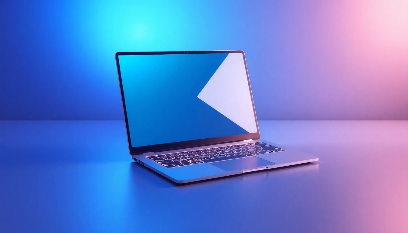 Download line電腦版下載 on a sleek laptop with glowing keys against a blue background.