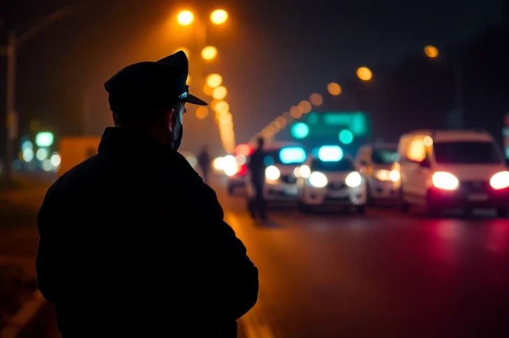 Traffic accident scene in Düzce: police officer detailing the situation with caution signs.