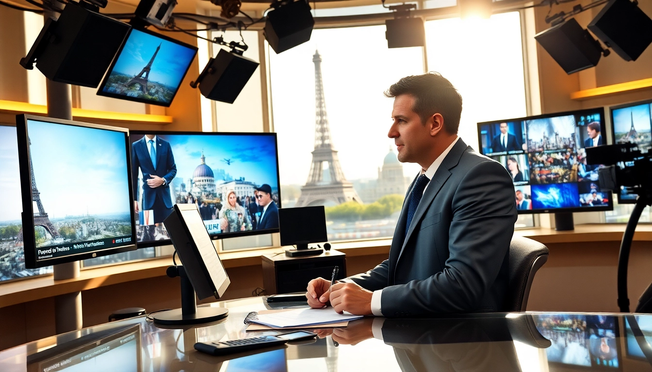 Suivre les dernières informations de french news in france avec un journaliste à son bureau à Paris.