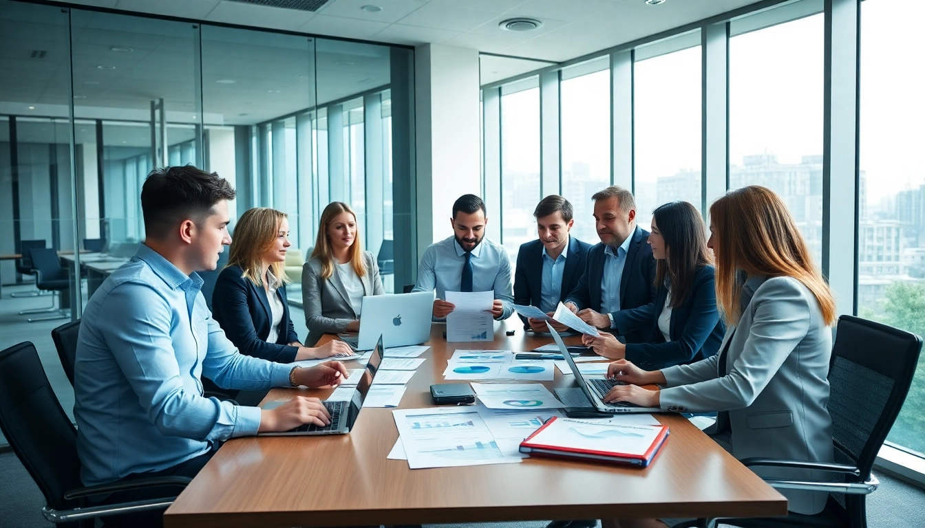 Claymore Partners team collaborating on financial strategies in a modern office setting.