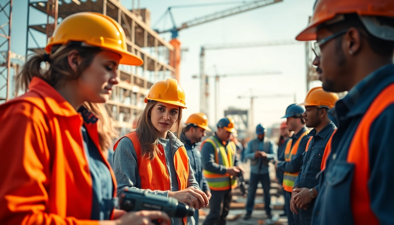 Showcase of diverse careers in construction at a job site highlighting teamwork and craftsmanship.
