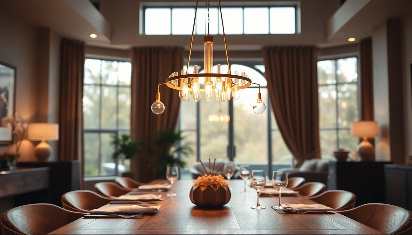 Enhance your space with modern chandelier lighting that adds elegance to contemporary dining.