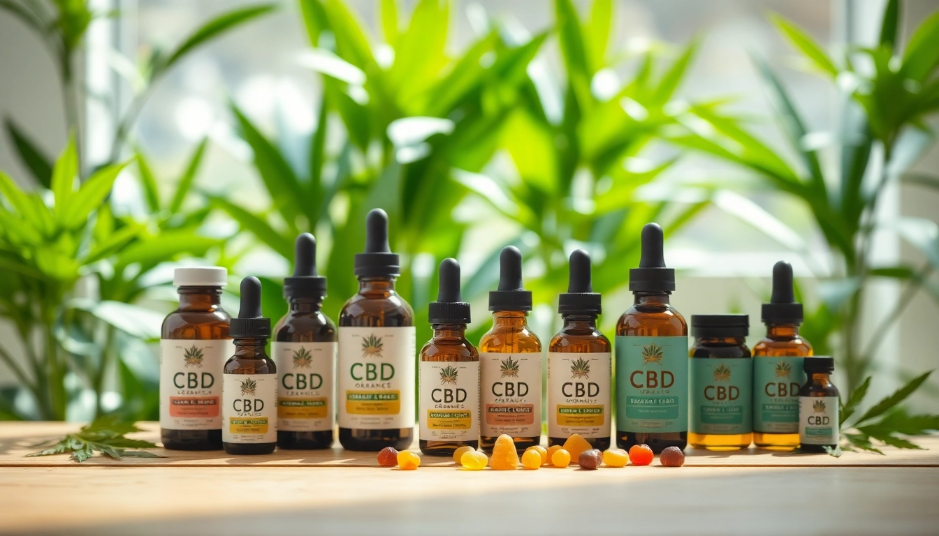 Showcase of cbd organics products arranged beautifully with a natural light backdrop.