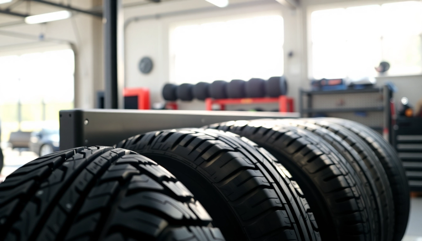 Showcasing General tires with deep tread patterns in a bright garage setting.