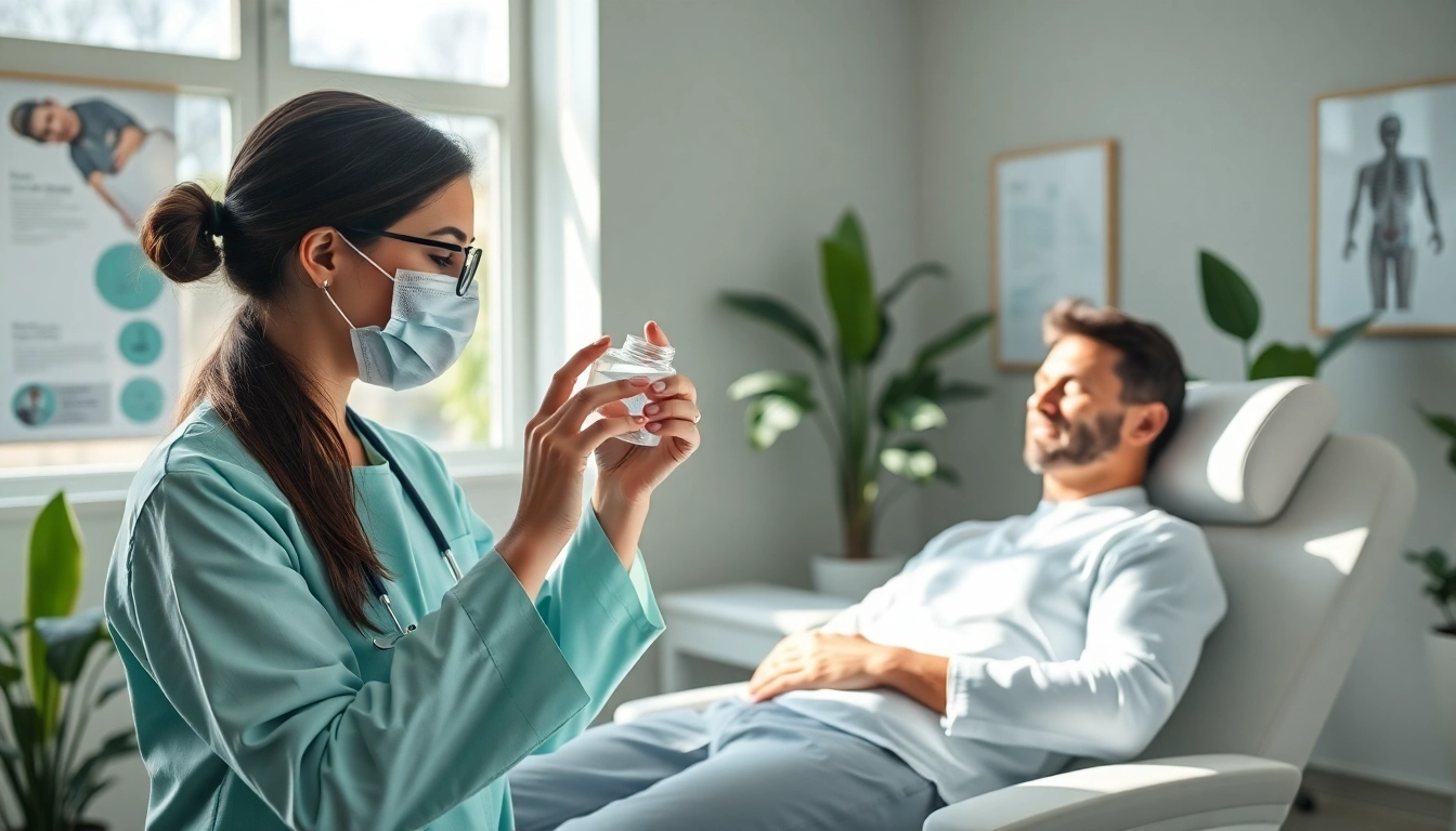 Administering Chelation Therapy in a calm clinic environment focusing on patient care.