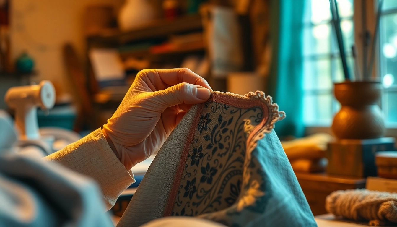 Das Fasten von Stoffstücken zeigt präzise Nähtechniken in einem gemütlichen Atelier.