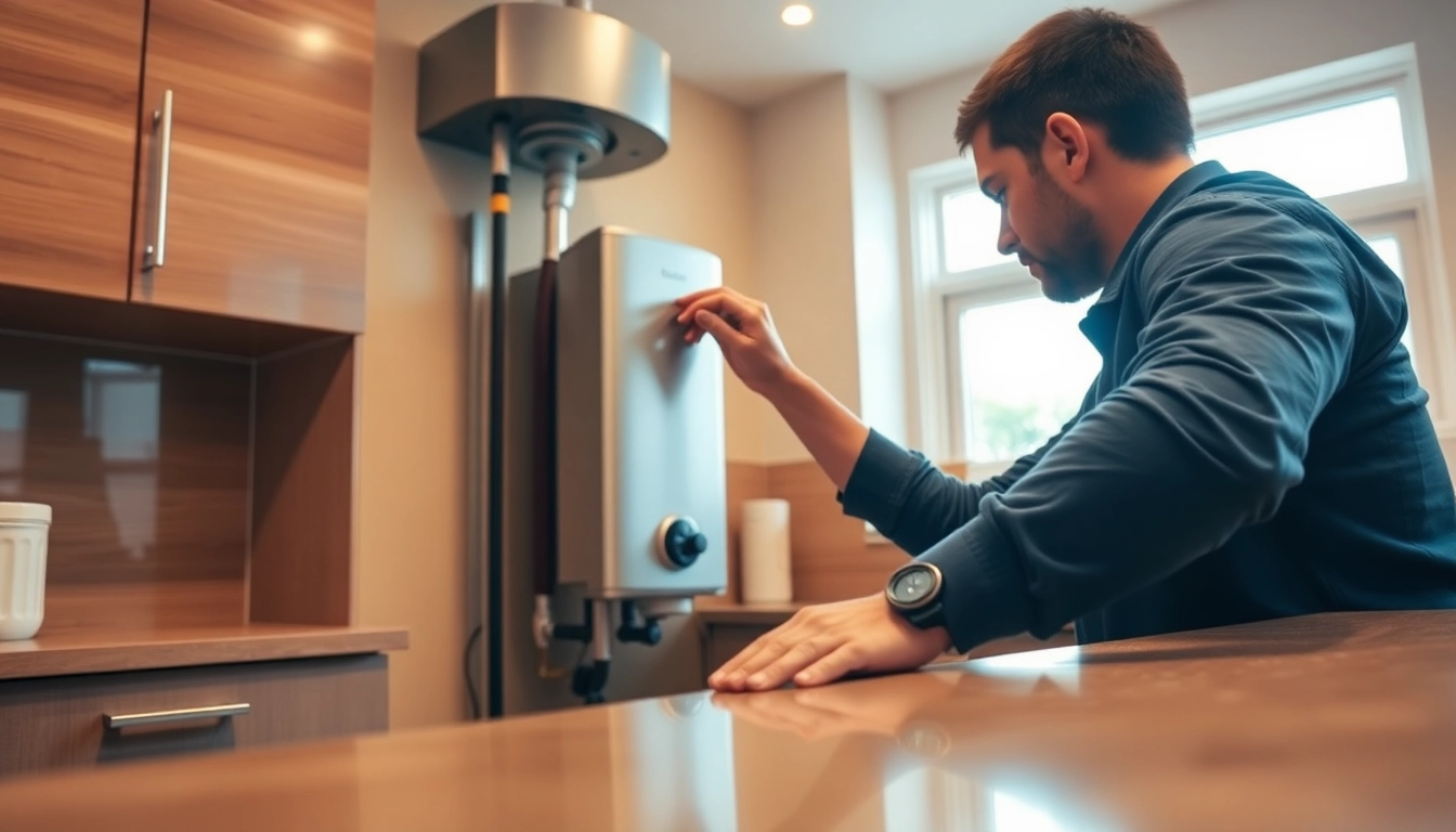 Raleigh water heater installation by a professional in a modern home, highlighting detailed work.