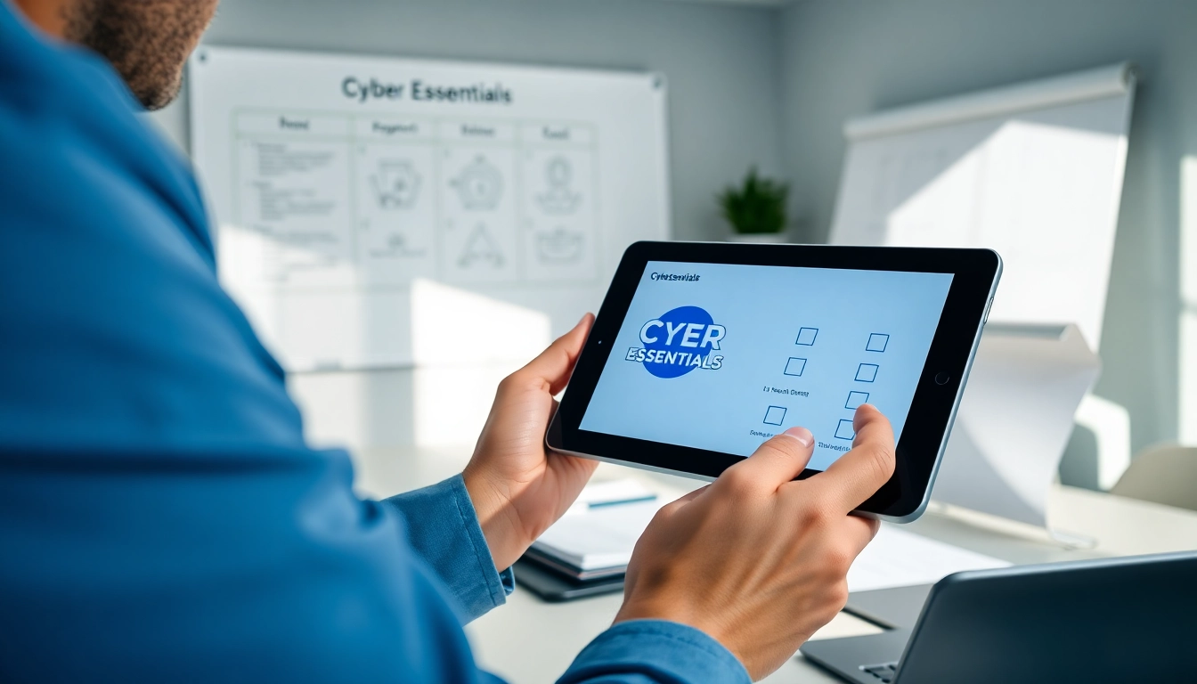 Cyber Essentials checklist being reviewed by a cybersecurity consultant, showcasing essential security measures.