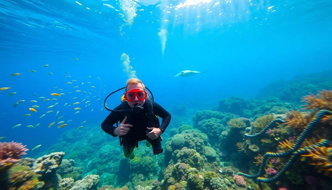 Diver exploring vibrant coral reefs while engaging in Bali Diving, showcasing colorful marine life.
