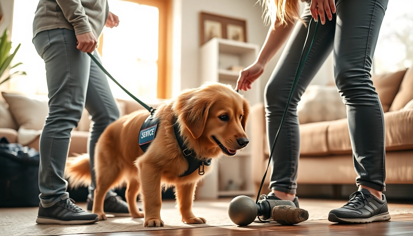 Service dogs helping individuals retrieve items, showcasing teamwork and support in daily activities.
