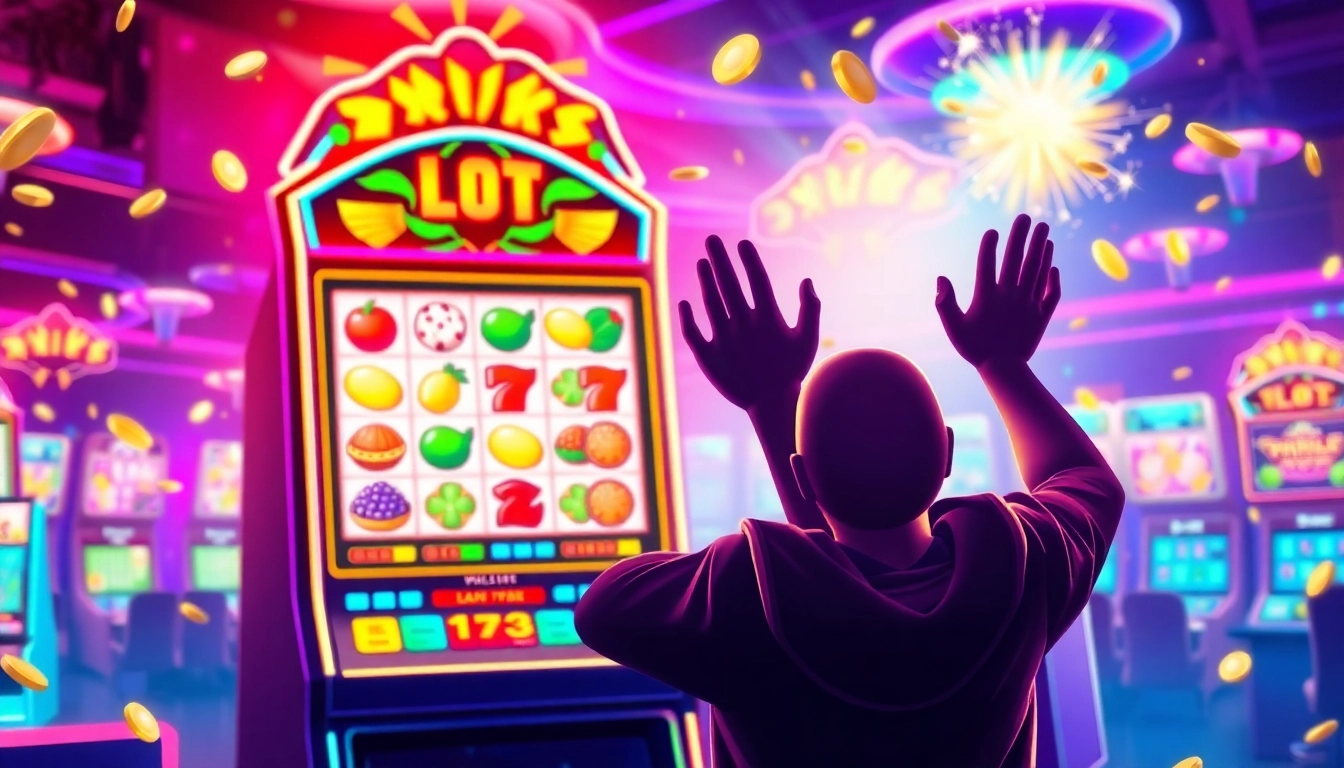 Main slot machine display for Dumdum4D slot, featuring vibrant colors and an excited player.