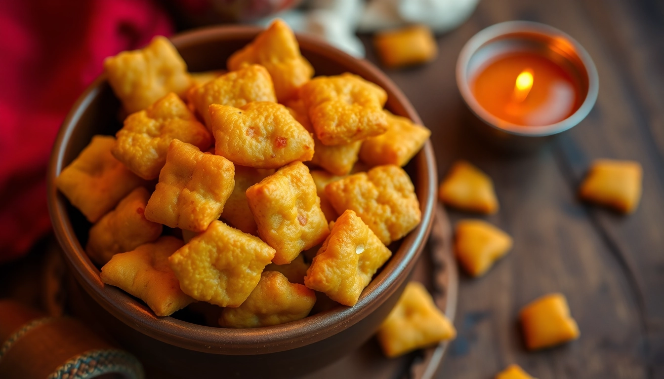 Bhujia snacks displayed in a bowl, showcasing their crispy texture and golden color.
